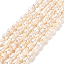 Natural Cultured Freshwater Pearl Beads Strands, Two Sides Polished, Grade 3A+, Linen, 5~10x4.5~6mm, Hole: 0.6mm, about 45~48pcs/strand, 13.27~13.46 inch(33.7~34.2cm)(PEAR-E016-072)