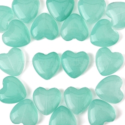 20Pcs Transparent Spray Painted Glass Beads, Heart, Turquoise, 12x12x5.5mm, hole: 0.5~1mm(GLAA-YW0004-79H)