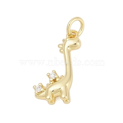 Brass Micro Pave Clear Cubic Zirconia Pendants, Dinosaur Charms, Cadmium Free & Lead Free, Long-Lasting Plated, Rack Plating, with Jump Ring, Real 18K Gold Plated, 17x11x3.5mm, Hole: 3mm(KK-G522-13G)