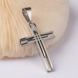 Tarnish Resistant 304 Stainless Steel Cross Big Pendants, Stainless Steel Color, 62x42x6mm, Hole: 11x6mm(STAS-I043-04)