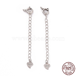925 Sterling Silver Chain Extenders, with Spring Ring Clasps & Charms, Heart, Antique Silver, 59x5.8mm, Hole: 1.6mm(STER-D036-38AS)