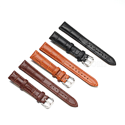Leather Watch Bands, with 304 Stainless Steel Clasps, Mixed Color, 82~115x16x2~4mm(WACH-F017-13)