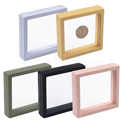 5Pcs Square Transparent PE Thin Film Suspension Jewelry Display Box, for Ring Necklace Bracelet Earring Storage, Mixed Color, 9x9x2cm, 1pc/color, 5 colors (CON-FS0001-19D)