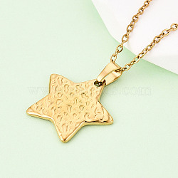 304 Stainless Steel Pendant Necklaces, Textured Star, Ion Plating(IP), Real 18K Gold Plated, 17.72~18.11 inch(45~46cm)(NJEW-T018-45G)