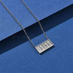 304 Stainless Steel 11:11 Angel Number Rectangle Pendant Necklace with Cable Chains for Women, Stainless Steel Color, 16.06 inch(40.8cm)(NJEW-NH0001-04P)