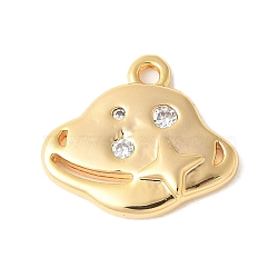 Brass Micro Pave Clear Cubic Zirconia Pendants, Cloud Charms, Rack Plating, Lasting-Plated, Nickel Free, Real 18K Gold Plated, 13x14.5x2.5mm, Hole: 1.4mm(KK-U064-09G)