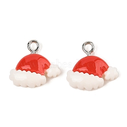 Christmas Theme Opaque Resin Pendants, with Platinum Iron Loop, Christmas Hat, 15x16x5.5mm, Hole: 2mm(RESI-S08-02D)