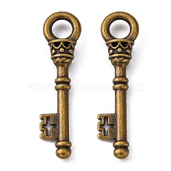 Alloy Pendants, Lead Free and Cadmium Free, Key, Antique Bronze Color, about 36mm long, 9mm wide, 6mm thick, hole: 5mm(X-EA10909Y-AB)