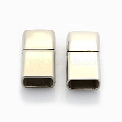 Mixed Styles Glazed or Matte Rectangle 304 Stainless Steel Magnetic Necklace Clasps, with Glue-in Ends, Stainless Steel Color, 25x14x8mm, Hole: 6x11.5mm(STAS-I011-11B)