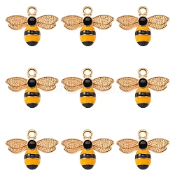 Alloy Enamel Pendants, Cadmium Free & Lead Free, Light Gold, Bees, Gold & Black, 17.5x22.5x4mm, Hole: 2mm(X1-ENAM-S121-174D-RS)