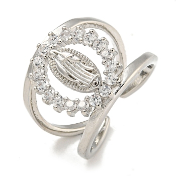 Ring with Saint Rack Plating Brass Micro Pave Cubic Zirconia Cuff Rings, Lead Free & Cadmium Free, Platinum, 14.5mm