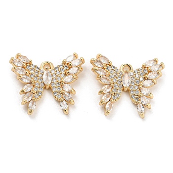 Brass Micro Cubic Zirconia Pemdant, Butterfly, Real 18K Gold Plated, 17.5x21.5x4.5mm, Hole: 1.5mm
