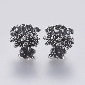 304 Stainless Steel Beads, Coconut Tree, Antique Silver, 14x14.5x12mm, Hole: 5mm