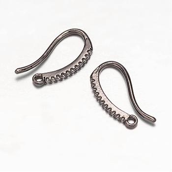 Brass Micro Pave Cubic Zirconia Earring Hooks, with Horizontal Loop, Gunmetal, 19x9x2mm, Hole: 1mm, 18 Gauge, Pin: 1mm
