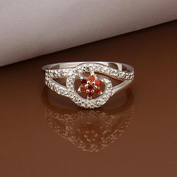 Trendy Oval Brass Cubic Zirconia Finger Rings, Size 8, Red, Silver Color Plated, 18.1mm