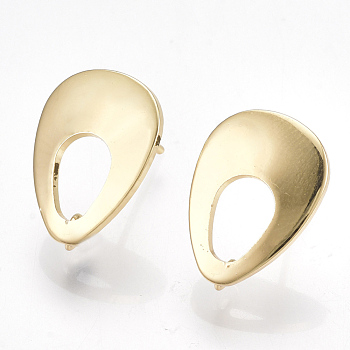 Brass Stud Earring Findings, with Loop, Teardrop, Real 18K Gold Plated, 16.5x12mm, Hole: 2mm, Pin: 0.7mm