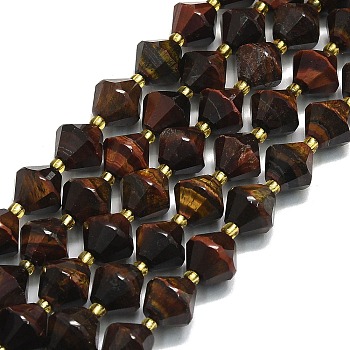 Natural Tiger Eye Beads Strands, Faceted, Bicone, 10~10.5x10~10.5mm, Hole: 1mm, about 30~32pcs/strand, 15.16~15.35''(38.5~39cm)