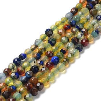 Natural Agate Beads Strands, Faceted Round, Dyed & Heated, Yellow Green, 4~4.2x4~4.1mm, Hole: 0.8mm, about 89~93pcs/strand, 14.37''(36.5cm)