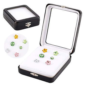 Plastic Loose Diamond Package Boxes, Clear Window Gems Case with Velvet Inside, Rectangle, Black, 9.2x11.15x3.3cm