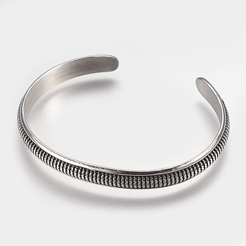 304 Stainless Steel Cuff Bangles, Antique Silver, 1-3/4 inchx2-1/4 inch(45x57mm)
