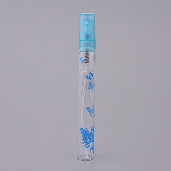 Butterfly Pattern Mini Glass Spray Bottles, with Fine Mist Sprayer & Dust Cap, Refillable Bottle, Blue, 11.8x1.4cm, Capacity: 10ml