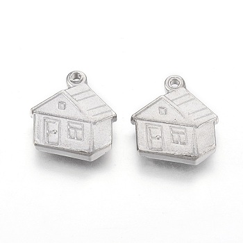 201 Stainless Steel Pendants, House, Stainless Steel Color, 14x13x3mm, Hole: 1.2mm