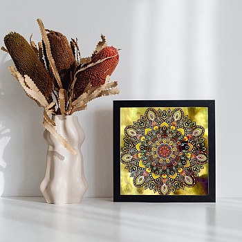 DIY 5D Diamond Painting Mandala Flower Full Drill Kits, Including Canvas Painting Cloth, Resin Rhinestones, Diamond Sticky Pen, Tray Plate, Glue Clay, Yellow, 300x300x0.3mm, Rhinestone: about 3mm in diameter, 1mm thick, 21 bags