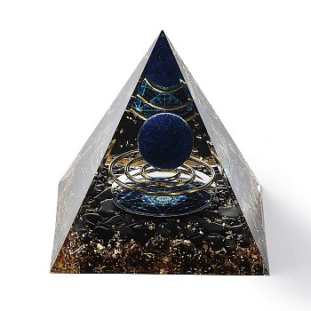 Orgonite Pyramid Resin Energy Generators, Reiki Natural Lapis Lazuli & Obsidian Chips Inside for Home Office Desk Decoration, 60x60x59mm