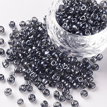 (Repacking Service Available) Glass Seed Beads, Trans. Colours Lustered, Round, Goray, 6/0, 4mm, Hole: 1.5mm, about 12G/bag