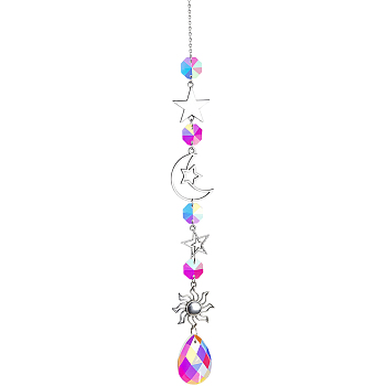 1Pc Iron Big Pendant Decorations, Hanging Sun Catchers, K9 Crystal Glass, with Alloy Findings, for Garden, Wedding, Lighting Ornament, Teardrop, 400mm