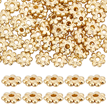 80Pcs 304 Stainless Steel Spacer Beads, Flower, Real 18K Gold Plated, 6x1.5mm, Hole: 1.4mm