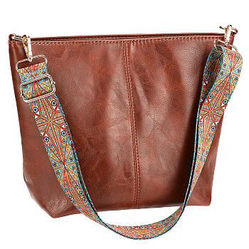 PU Leather Shoulder Bags with Ethic Bag Starp, Trapezoid, Light Gold, Saddle Brown, 250~330x115x250mm