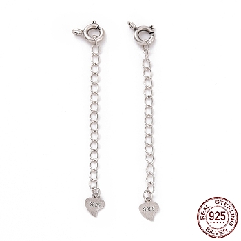 925 Sterling Silver Chain Extenders, with Spring Ring Clasps & Charms, Heart, Antique Silver, 59x5.8mm, Hole: 1.6mm