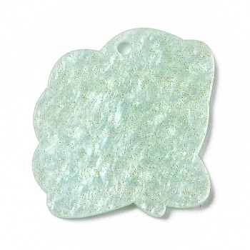 Acrylic Pendants, with Glitter Powder, for DIY Making Keychain, Shell, Light Green, 41x38x2mm, Hole: 3mm