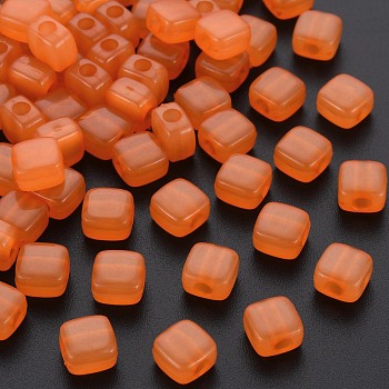 Imitation Jelly Acrylic Beads, Square, Dark Orange, 8x8x5.5mm, Hole: 2.5mm, about 1800pcs/500g