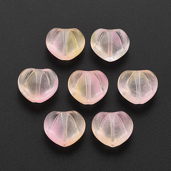 Two Tone Transparent Spray Painted Glass Beads, Heart, PeachPuff, 10.5x12x6.5mm, Hole: 1mm