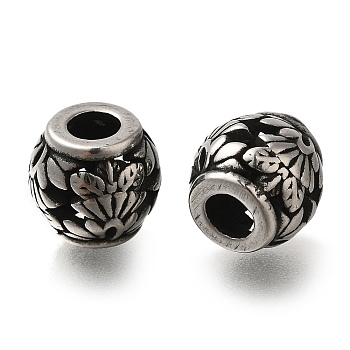 304 Stainless Steel European Beads, Large Hole Beads, Rondelle, Antique Silver, 10x9.5mm, Hole: 4mm