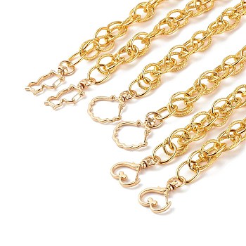 Aluminum Double Link Chains Bag Handles, Cat & Heart & Shell Alloy Swivel Lobster Clasps, with Iron Jump Rings, Golden, 70.2~73cm, 1style/strand,  3strands/set