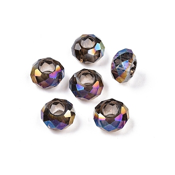 Transparent Glass European Beads, Large Hole Beads, AB Color Plated, Faceted, Rondelle, Slate Gray, 13~14x7.5~8mm, Hole: 5.5~6mm