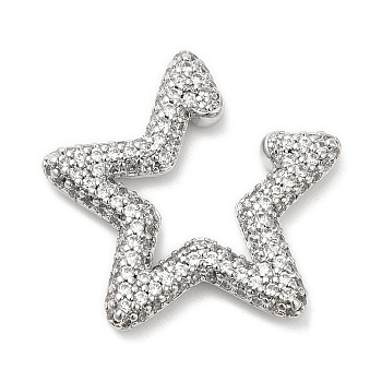 Crystal Rhinestone Star Cuff Earrings, Rack Plating Brass No Piercing Earrings for Women, Lead Free & Cadmium Free, Platinum, 24x25x3mm