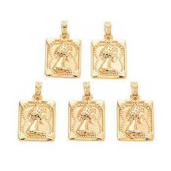 Rack Plating Brass Pendants, Nickel Free, Rectangle with Women Pattern, Real 18K Gold Plated, 17x13x12mm, Hole: 2x3mm