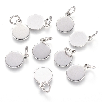 304 Stainless Steel Charms, Stamping Blank Tag, with Jump Rings, Flat Round, Stainless Steel Color, 10.5x8x0.8mm, Hole: 3.5mm