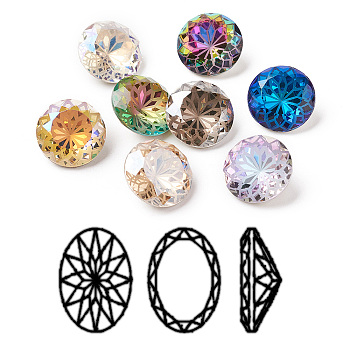 K9 Glass Rhinestone Pointed Back Cabochons, Back Plated, Faceted, Diamond, Flower Pattern, Mixed Color, 14x7mm