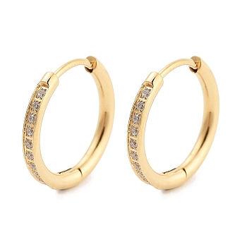 Ion Plating(IP) 304 Stainless Steel Micro Pave Clear Cubic Zirconia Huggie Hoop Earrings for Women, with 316 Surgical Stainless Steel Ear Pins, Golden, 2x17~17.5mm
