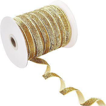 Polester Ribbons, with Paillette, Garment Accessory, Goldenrod, 3/8 inch(10mm)x0.5mm, 50yard/roll