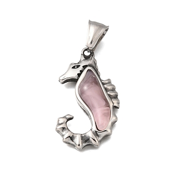 304 Stainless Steel & Resin Pendants, Sea Horse Charm, Antique Silver, 34x22x6.5mm, Hole: 9.5x4.5mm