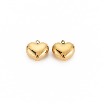 Ion Plating(IP) 304 Stainless Steel Charms, Heart, Real 14K Gold Plated, 10x10x6mm, Hole: 1.2mm