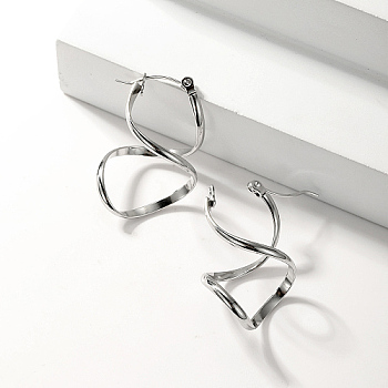 Stainless Steel Twisted Number 8 Shaped Hoop Earrings, for Women, Stainless Steel Color, 30x15mm