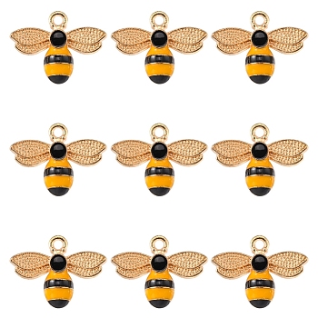 Alloy Enamel Pendants, Cadmium Free & Lead Free, Light Gold, Bees, Gold & Black, 17.5x22.5x4mm, Hole: 2mm