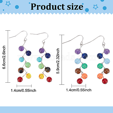 2 Pairs 2 Style Dyed Natural & Synthetic Mixed Gemstone Round Beaded Dangle Earrings(EJEW-AN0002-78)-2
